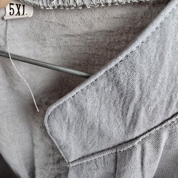 Loose Fit Short Sleeve Split V-Neck Light Gray Top Size 5XL Polyester Blend - Picture 3 of 7